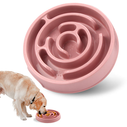 Slow Feeder Dog Bowl — pink maze bowl with a golden retriever eating kibble