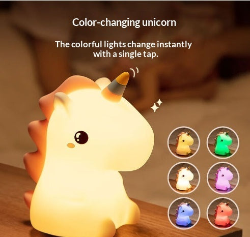 Halloween Pumpkin Silicone Night Light — color-changing unicorn silicone night light with tap control showing six color options