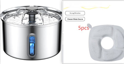 Automatic Stainless Steel Cat Water Fountain — Set1 variant with stainless steel fountain and 5 filter cartridges
