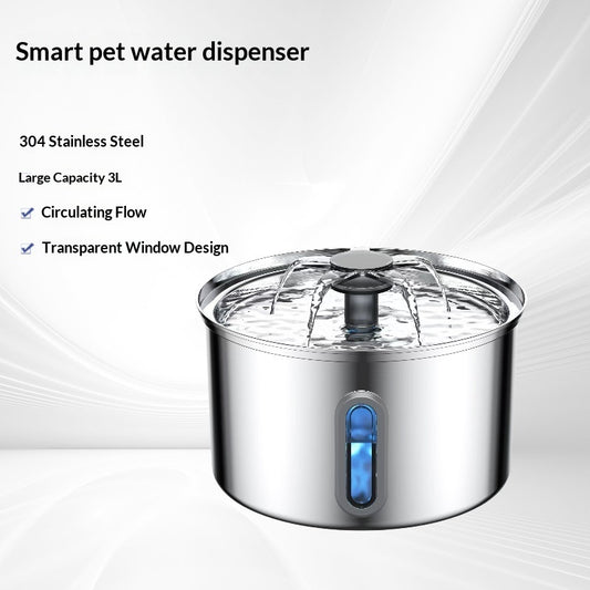 Automatic Stainless Steel Cat Water Fountain — stainless steel smart pet water dispenser with circulating flow and transparent window