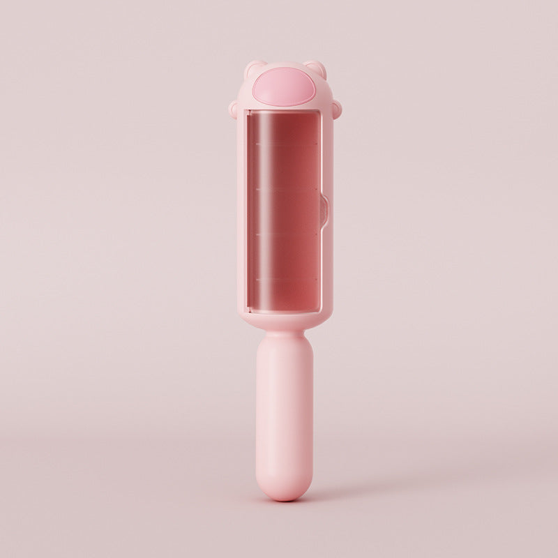 Reusable Pet Hair Remover Roller — pink roller with bear-ear design and transparent collection chamber