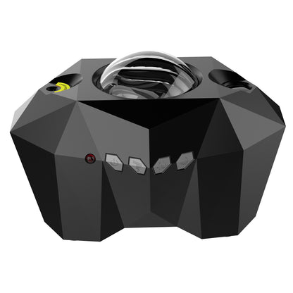 Aurora Borealis Star Projector — Northern Lights Night Light — side view of the faceted black projector device