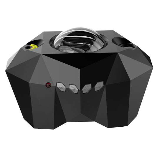 Aurora Borealis Star Projector — Northern Lights Night Light — side view of the faceted black projector device