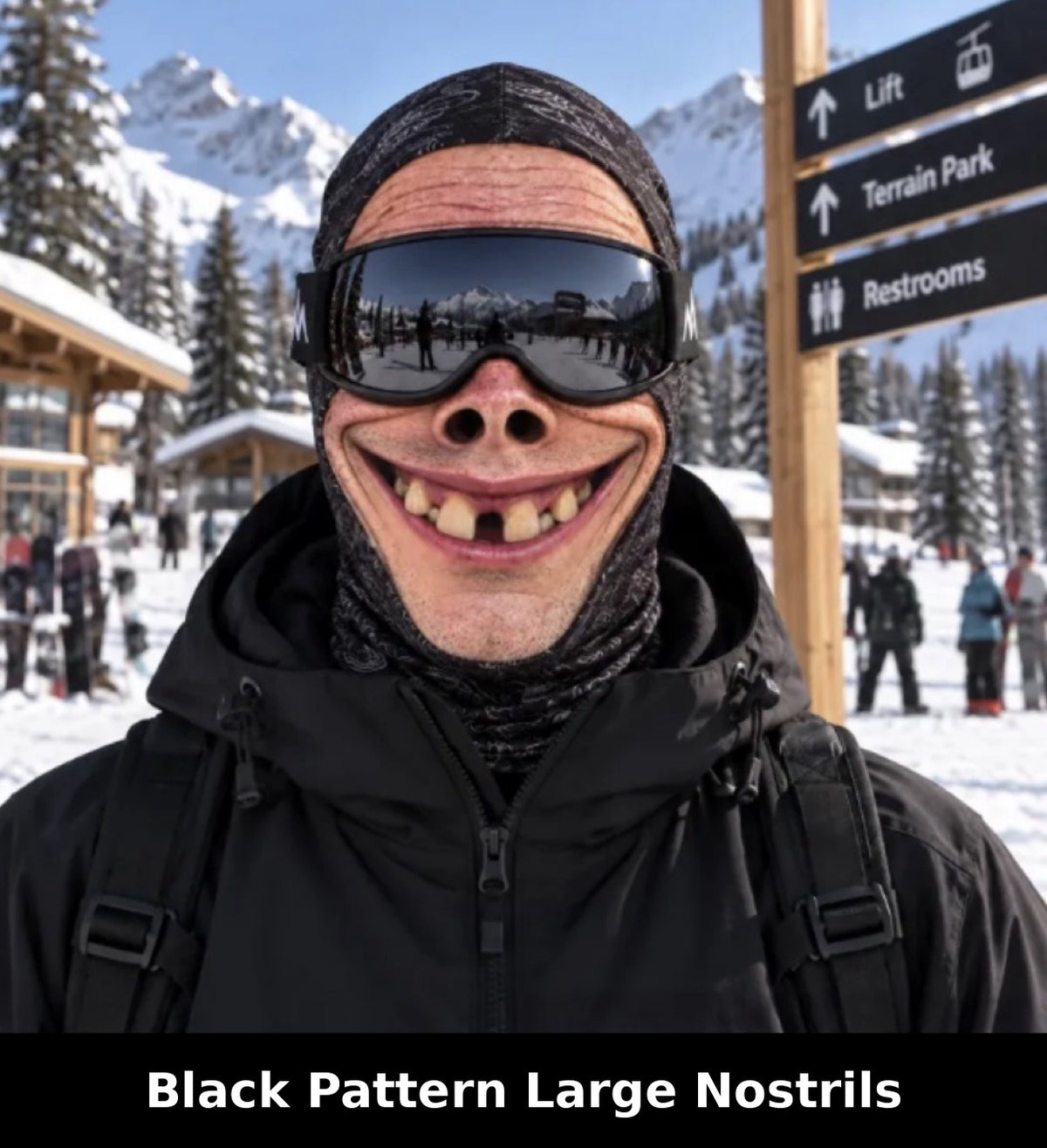Realistic Winter Ski Mask — Black Pattern Large Nostrils design