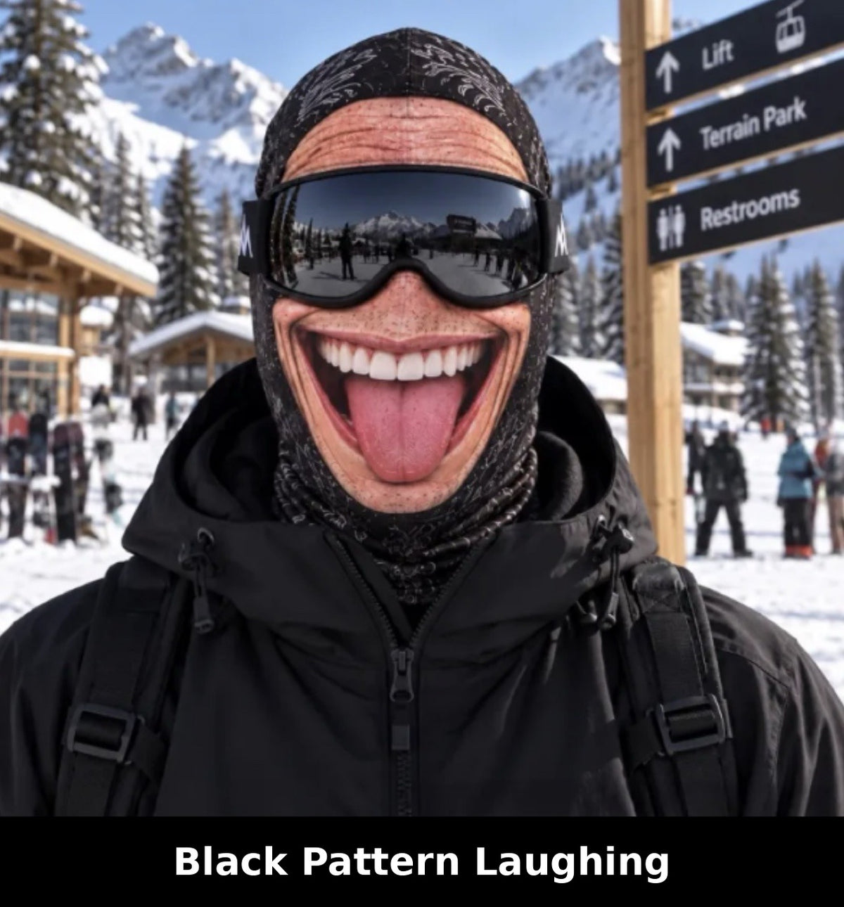 Realistic Winter Ski Mask — Black Pattern Laughing design