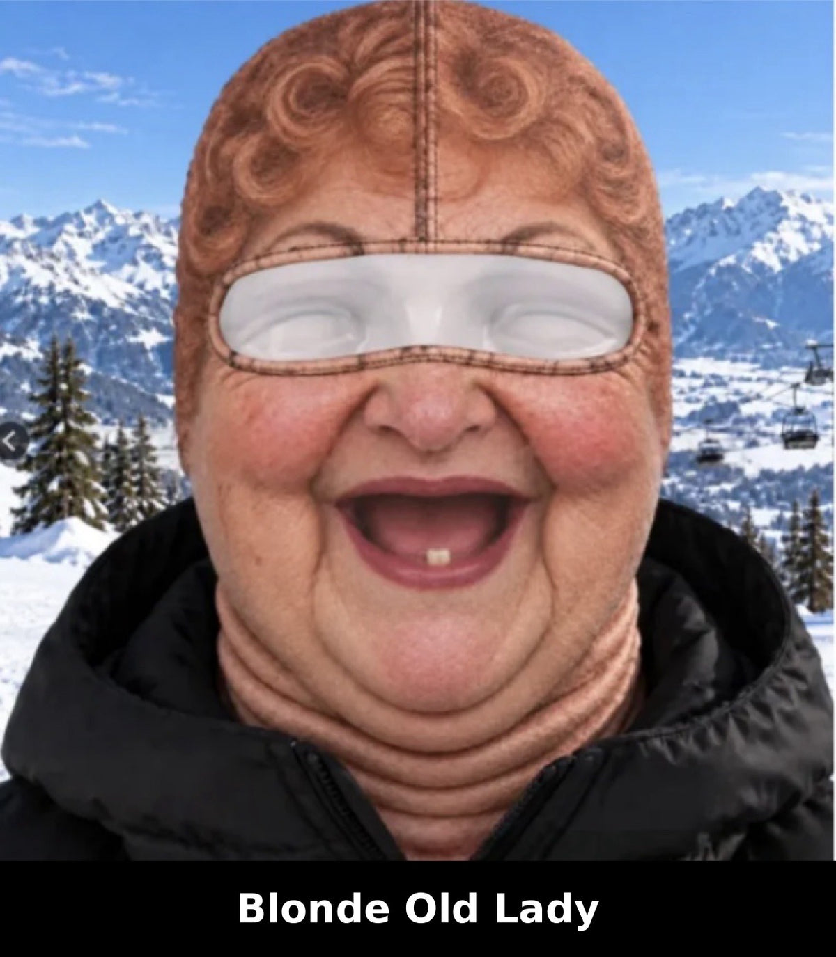 Realistic Winter Ski Mask — Blonde Old Lady design