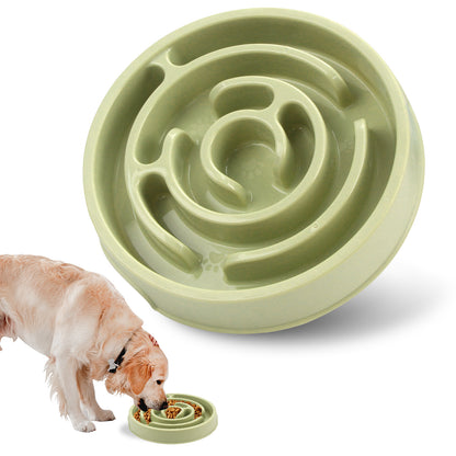 Slow Feeder Dog Bowl — green maze bowl with a golden retriever eating kibble