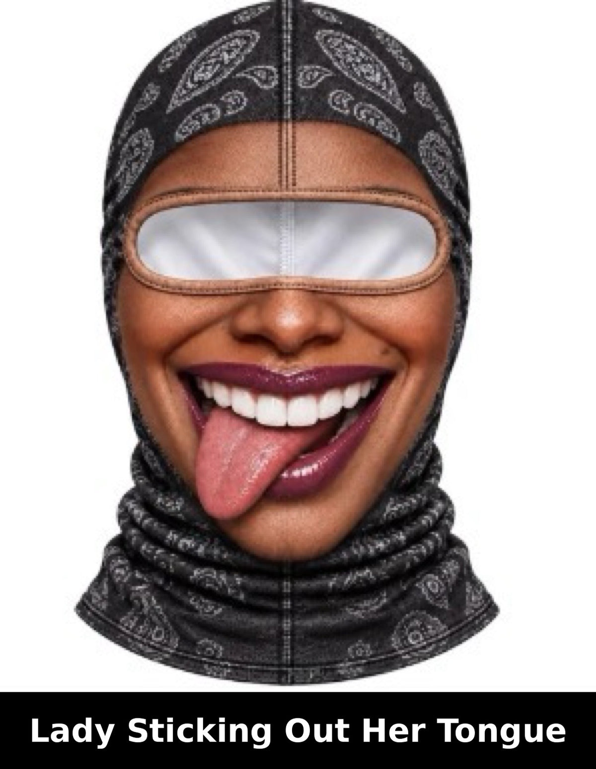 Realistic Winter Ski Mask — Lady Sticking Out Her Tongue design