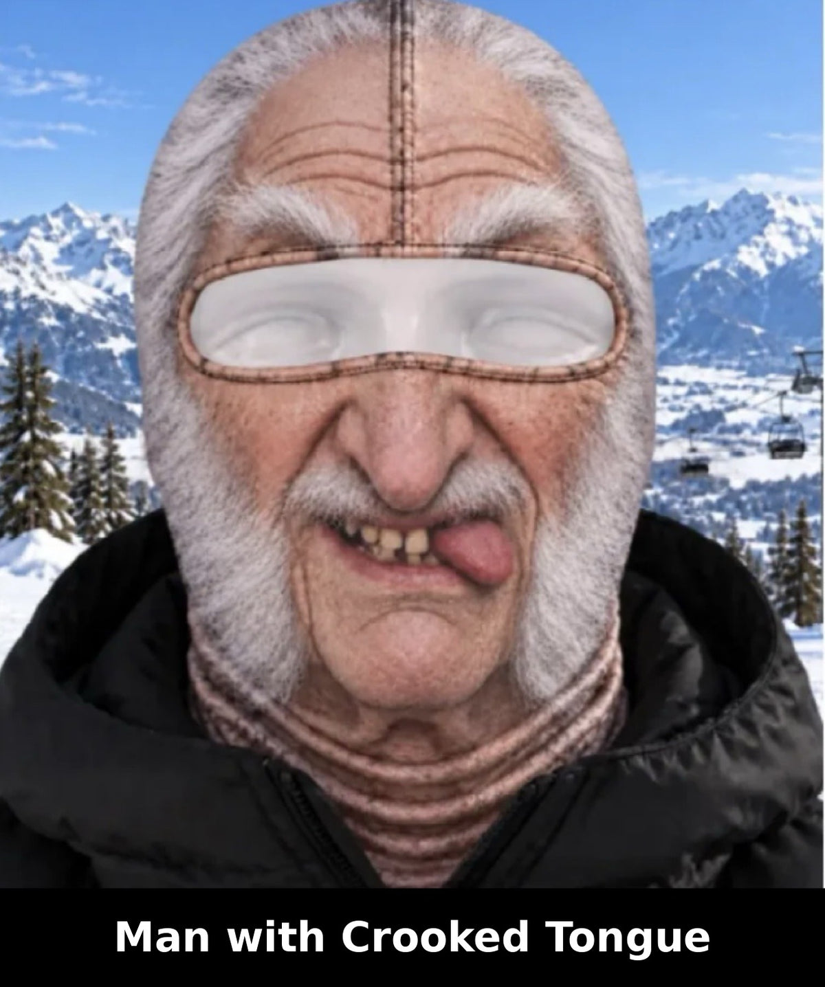 Realistic Winter Ski Mask — Man with Crooked Tongue design