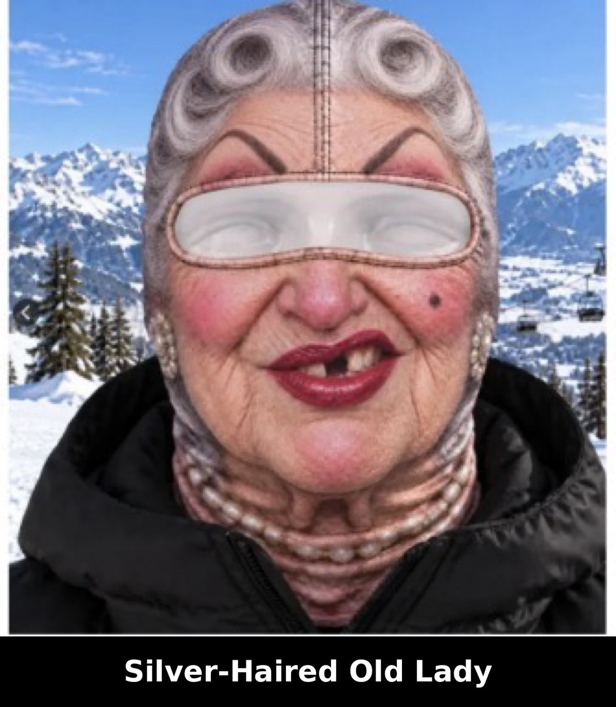 Realistic Winter Ski Mask — Silver-Haired Old Lady design