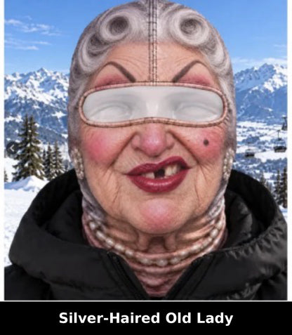 Realistic Winter Ski Mask — Silver-Haired Old Lady design